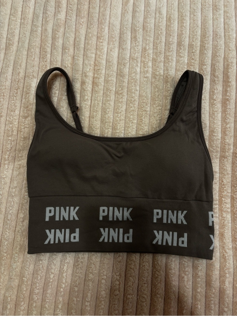 PINK Victoria's Secret Olive Brown Logo Sports Bralette